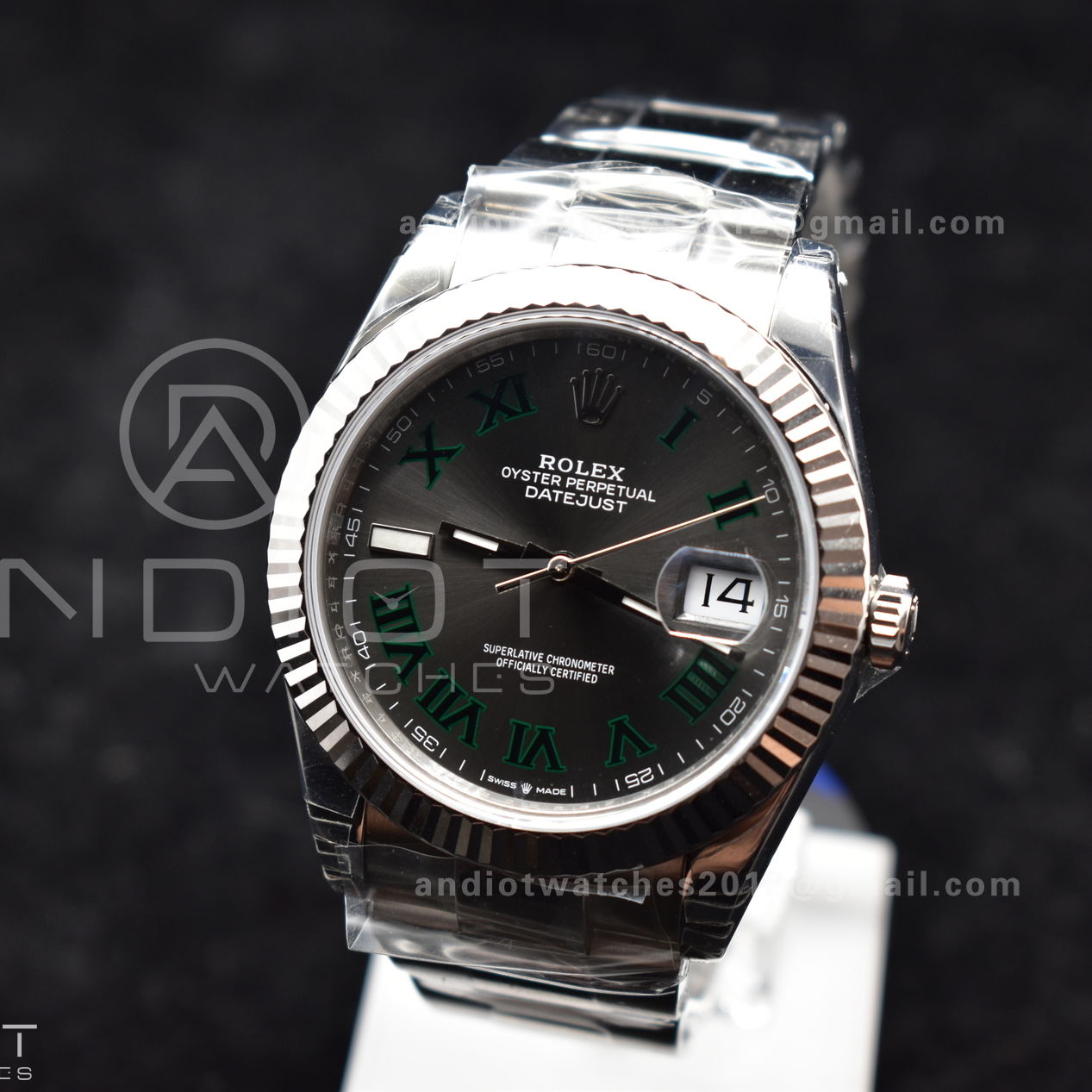 DateJust 41 126330 904L SS VSF 1:1 Best Edition Gray Dial Green Roman on Oyster Bracelet VS3235